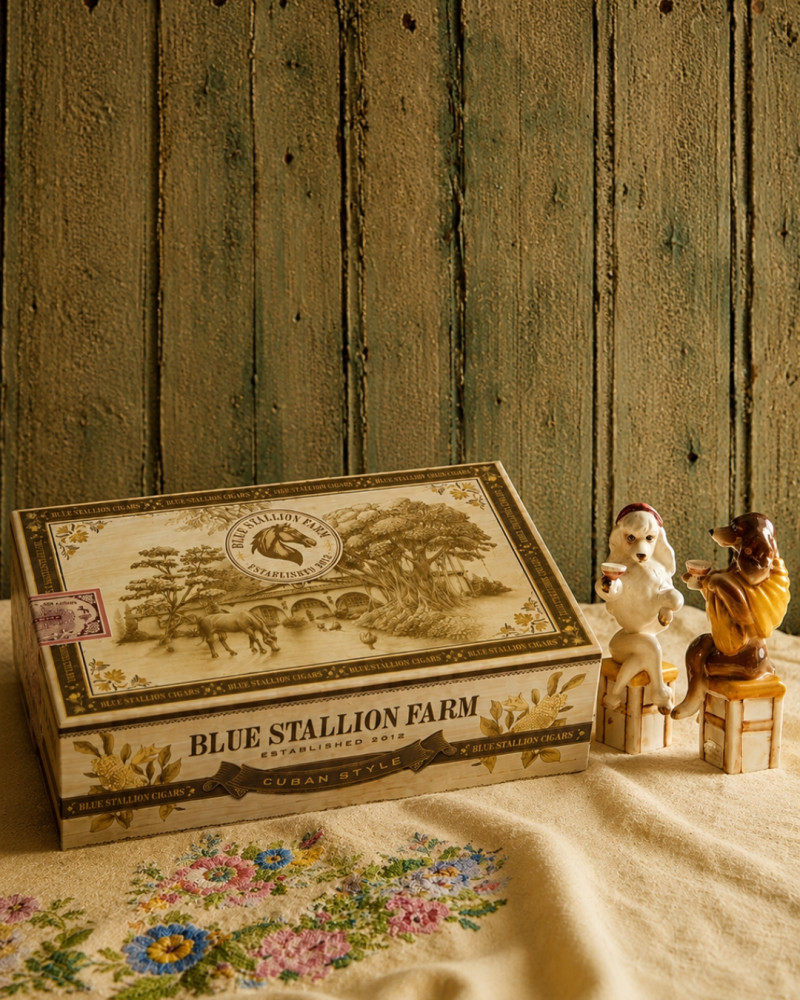 Untitled design (52).jpg PF24659 Cuban Cigar Style Collectible Storage Box BSF-CIBOX-FR-Y Kitchen and Home Blue Stallion Farm Cuban Style Cigar Box Farm Illustration Lifestyle Photography