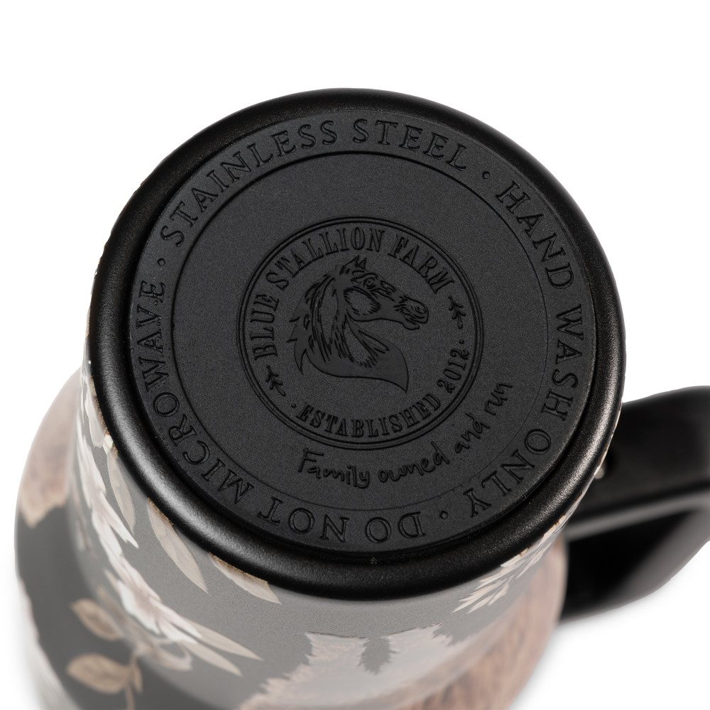 BSF-TUM-40-CO-B_beauty.jpg PF21346 40 OZ FLORAL BLACK TUMBLER BSF-TUM-40-CO-B CAR ACCESSORIES & HYDRATION Blue Stallion Farm TUMBLER Bowie Additional Beauty Photography